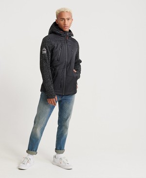 Superdry Storm Hybrid Cipzár Férfi Kapucnis Pulóver Fekete | RIAVD5682